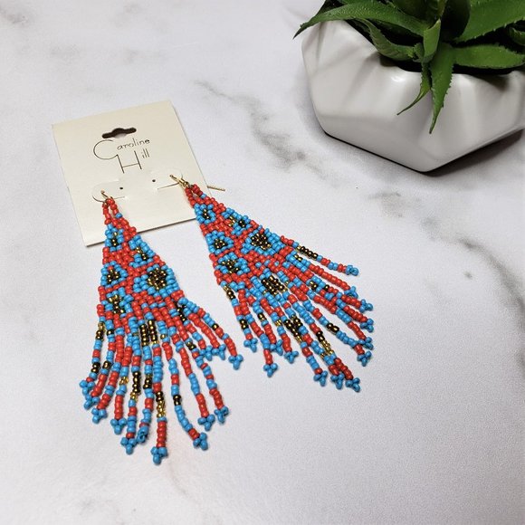 Glam Girl Fashion Jewelry - NWT Turquoise Red Gold Beaded Boho Earrings